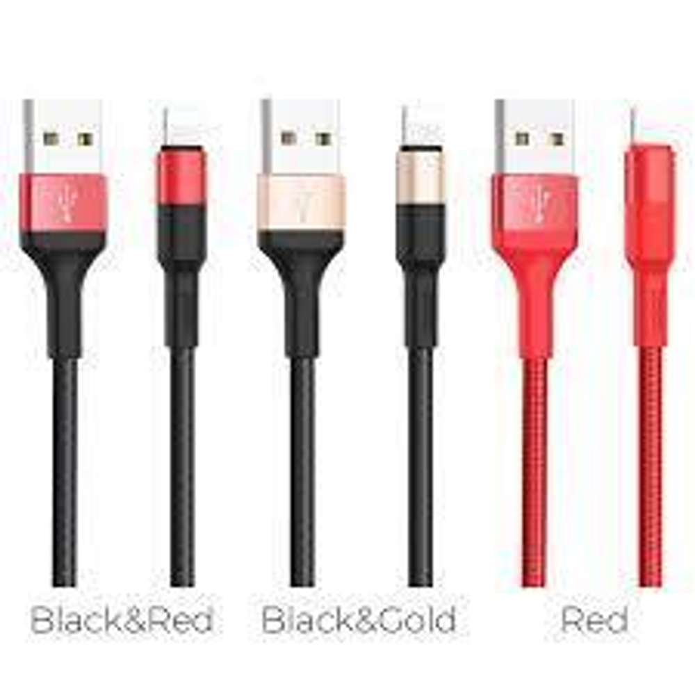 Кабель HOCO X26 USB-Lightning 2A 1м Nylon Black/Gold
