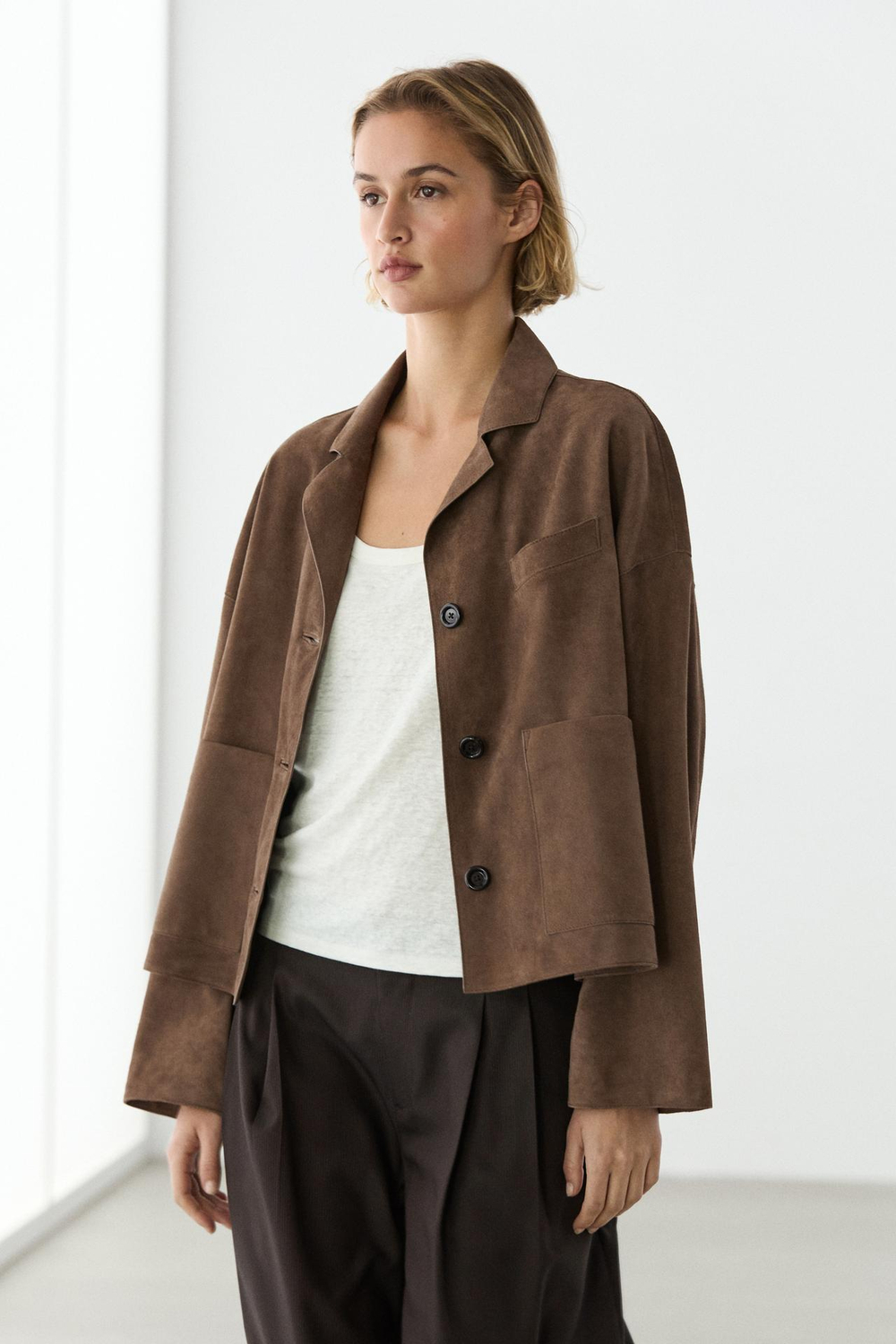 Massimo Dutti Свободная замшевая куртка, кротово-коричневый