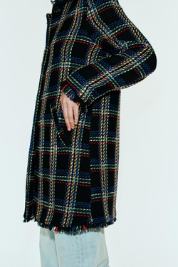 ZARA ПАЛЬТО В КЛЕТКУ ИЗ РЕЛЬЕФНОЙ ТКАНИ, РАЗНОЦВЕТНЫЙ