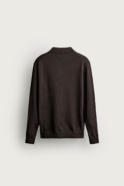 ZARA ПОЛО ИЗ СМЕСОВОГО ХЛОПКА ПРЯМОГО КРОЯ, ШОКОЛАДНЫЙ