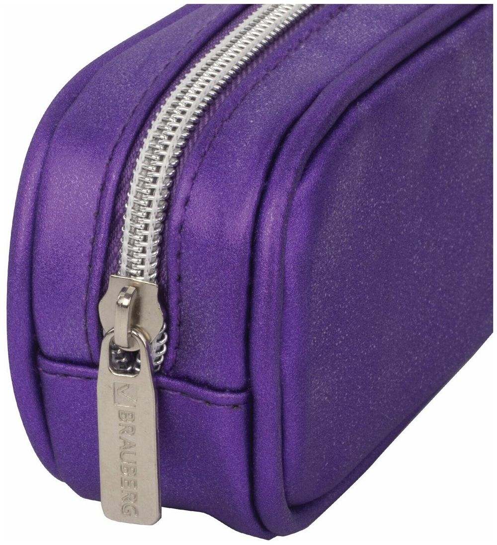 Пенал-косметичка BRAUBERG "SPARKLE" на молнии, мягкий, фиолетовый, 22х4х7 см, 270049