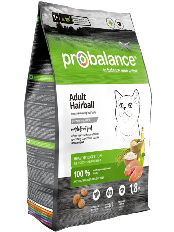 Сухой корм ProBalance Adult Hairball для кошек, облегчающий выведение шерсти