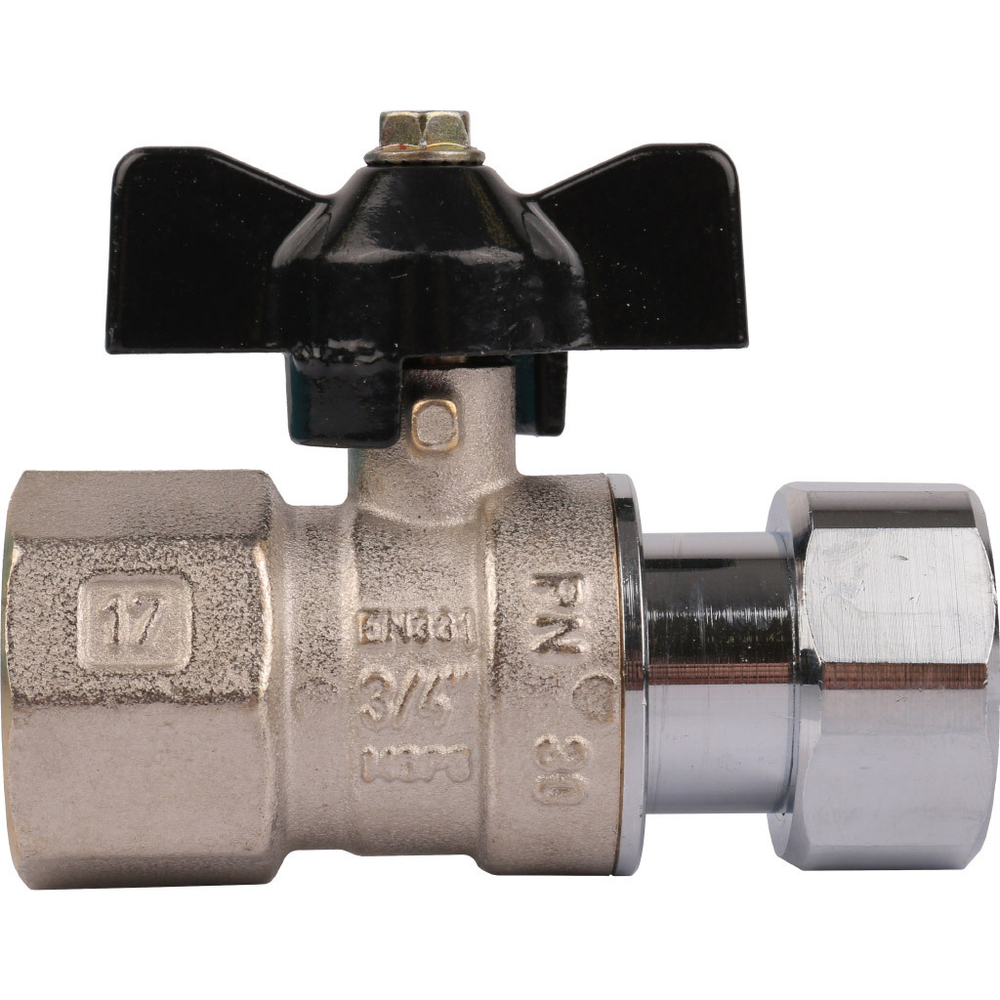 Кран шаровой (вода) полнопроходной с накидной гайкой STOUT нар-вн 3/4"х3/4" бабочка