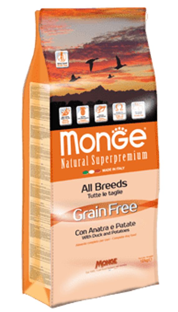 Monge Dog 2,5 кг GRAIN FREE беззерновой корм для собак всех пород утка с картофелем Monge Dog 2,5 кг GRAIN FREE беззерновой корм для собак всех пород утка с картофелем
