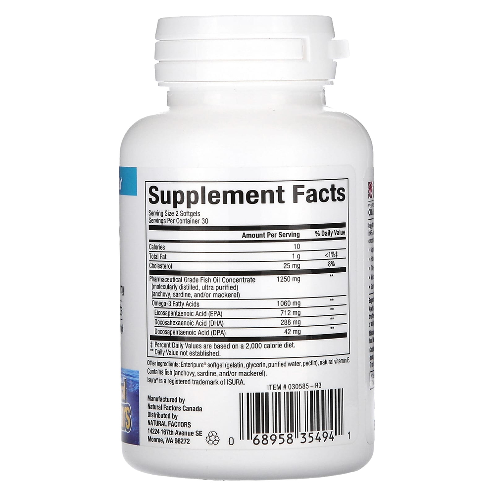 Natural Factors, RxOmega-3 в мини-капсулах, 60 капсул (530 мг в 1 капсуле)