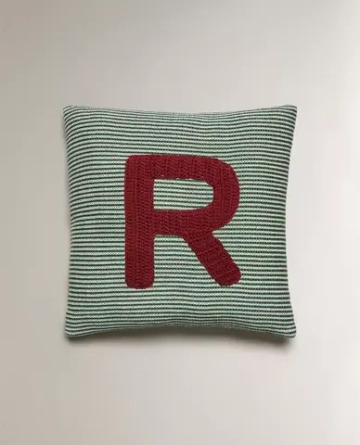 ZARA HOME ДЕТСКАЯ ПОДУШКА С ВЫШИВКОЙ В ВИДЕ БУКВЫ "R", ЗЕЛЕНЫЙ