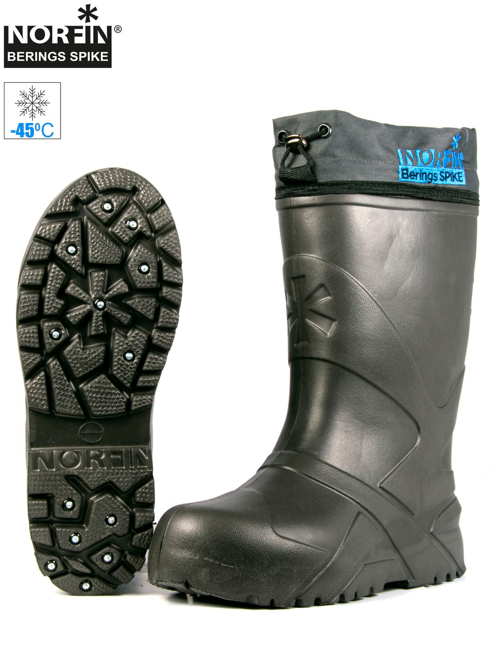 Сапоги зимние Norfin BERINGS SPIKE с манж. и шипами антрац. -45С EVA р.43-44