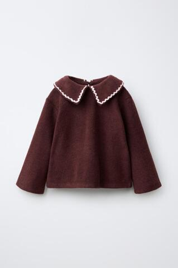 ZARA ДЖЕМПЕР С ВОЛНИСТЫМ ВОРОТНИКОМ, ТЕМНО-БОРДОВЫЙ