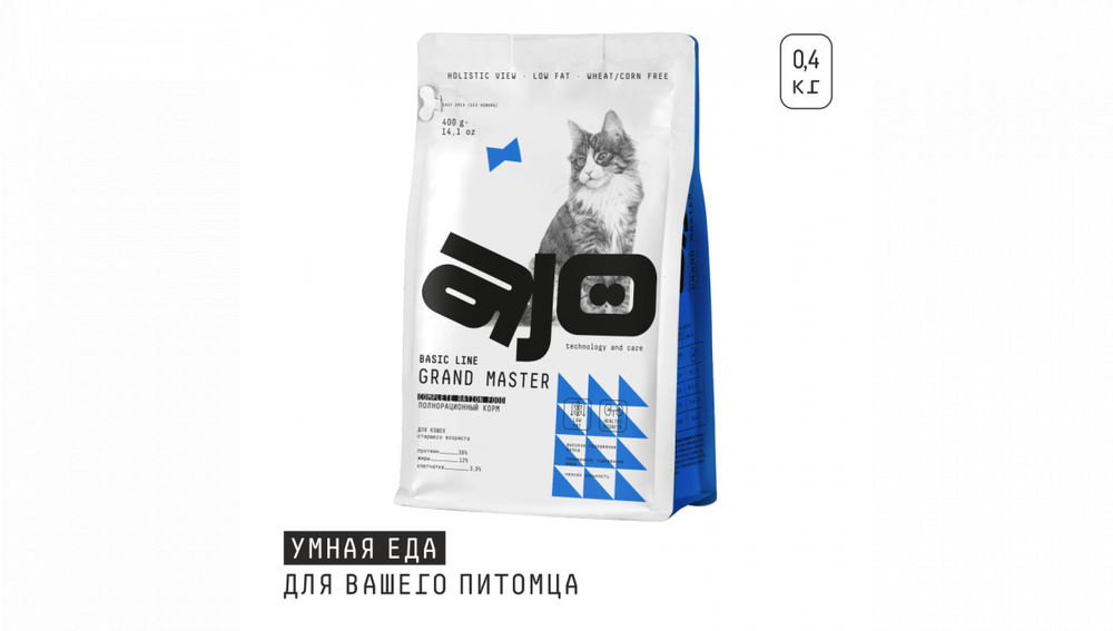 AJO (Айо) Cat Grand Master Сухой полнорационный корм для кошек старшего возраста, 400 г