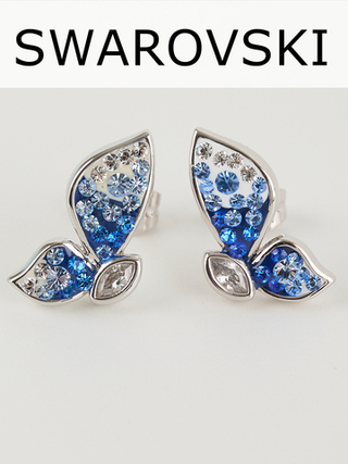Серьги Голубая бабочка с кристаллами Swarovski