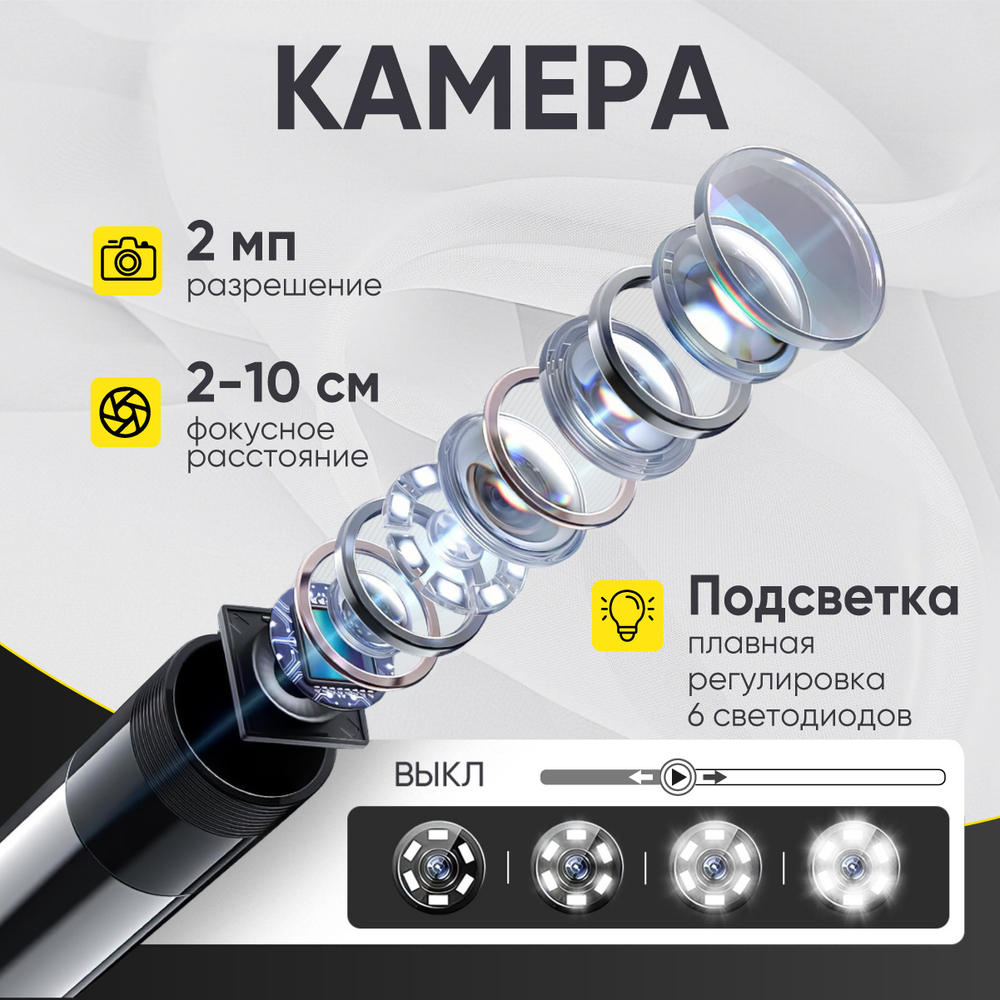 Видеоэндоскоп USB, 2Мп, 1920x1080, 3м, 5.5 мм зонд iCartool IC-V553