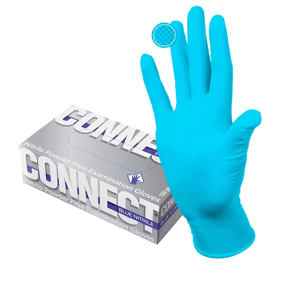 Перчатки нитриловые смотровые Connect Blue Nitrile Gloves нестерильные неопудренные текстурированные размер S 50 пар
