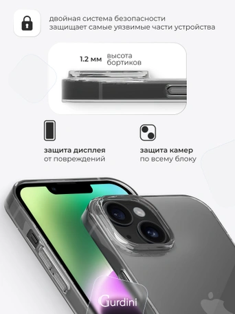 Чехол накладка iPhone 14 Plus 6.7" Gurdini силикон Ultra Twin 1 mm прозрачный