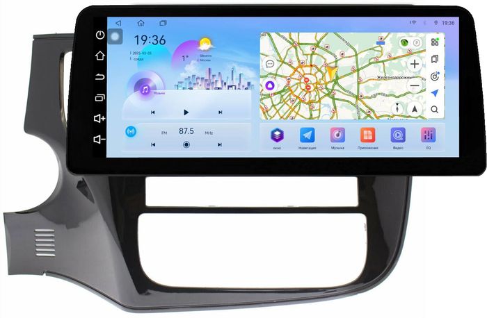 Магнитола для Mitsubishi Outlander 3 2012-2022 (левый руль, овальный климат, РФ, рамка 10) - FarCar монитор 12.3" 2K QLED на Android 14, Быстрая, CarPlay, 4G SIM-слот