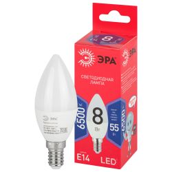 Лампа светодиодная ЭРА RED LINE LED B35-8W-865-E14 R 8Вт свеча холодный дневной свет Е14 | Лампы cветодиодные Свеча (B/C)