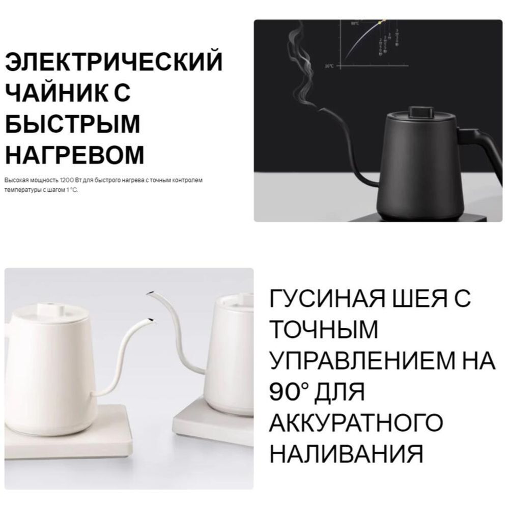 Чайник электрический для пуровера 900 мл WUMING E-Kettle Pro черный с контр. температуры ZeroHero