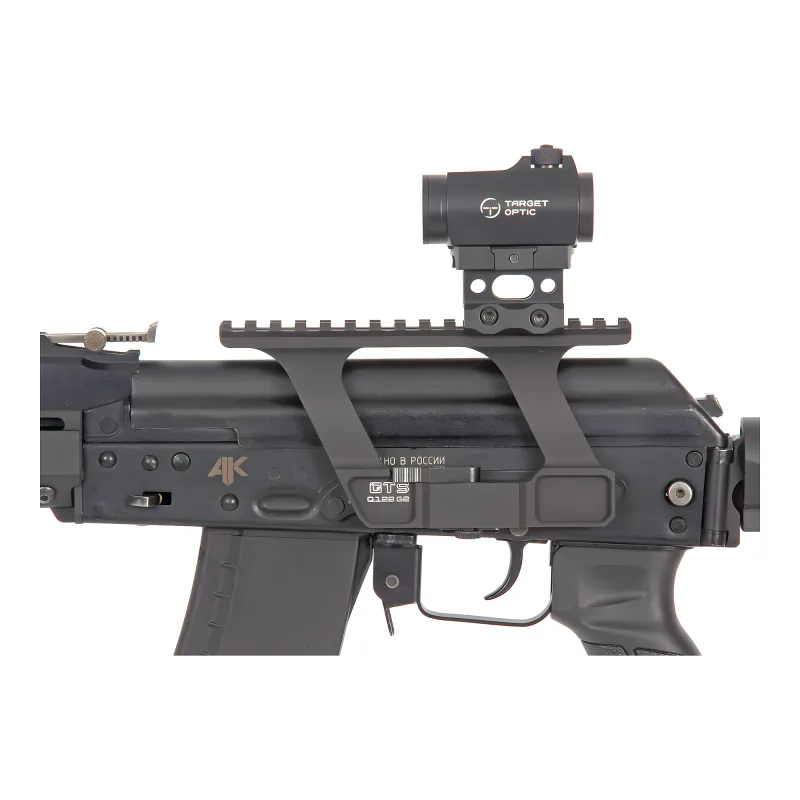 Коллиматор Target Optic 1x22, Weaver, красная марка, точка 2 MOA, проставка - крупный план установки на высокие кольца