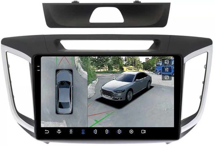 Магнитола для Hyundai Creta 1 2016-2021 (рамка 10) - FarCar BX407M-360 монитор 10.36" 2K QLED на Android 13, Быстрая, CarPlay, 4G SIM-слот, 4 камеры в комплекте