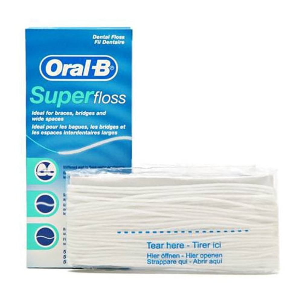 Зубная нить Super Floss ортодонтическая для брекет-систем, 50 нитей по 60 см (Ирландия)
