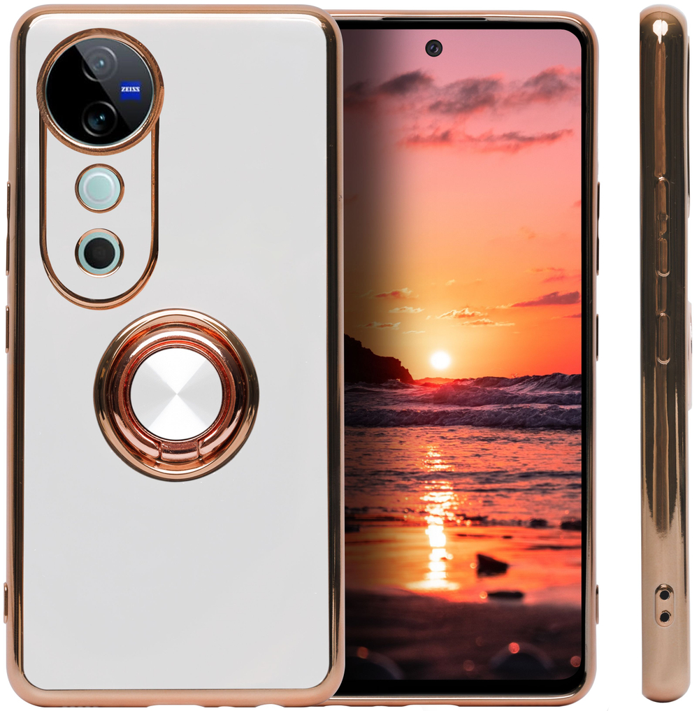 Стильный глянцевый чехол для VIVO V40 / V40 PRO / T3 ULTRA с кольцом-подставкой и бархатной подкладкой