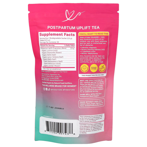 Pink Stork, чай для укрепления послеродового периода, освежающий с лаймом, 15 пакетиков, 37,5 г (1,3 унции)