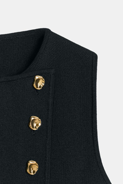 ZARA ТРИКОТАЖНЫЙ ТОП С АСИММЕТРИЧНОЙ ЗАСТЕЖКОЙ, ЧЕРНЫЙ