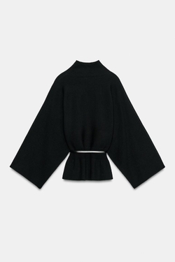ZARA СВИТЕР ИЗ ТРИКОТАЖА С ПОЯСОМ, ЧЕРНЫЙ