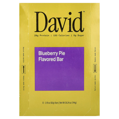 David Protein , Protein Bar, Blueberry Pie, 12 Bars, 2.19 oz (62 g) Each
