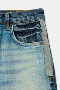 ZARA ДЖИНСЫ СРЕДНЕЙ ПОСАДКИ ИЗОГНУТОГО КРОЯ С ПЭЧВОРКОМ — ZW COLLECTION, СИНИЙ