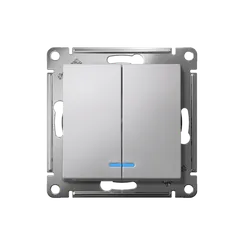 Выключатель двухклавишный с подсветкой Systeme Electric AtlasDesign Алюминий, самозажимные клеммы ATN000353S