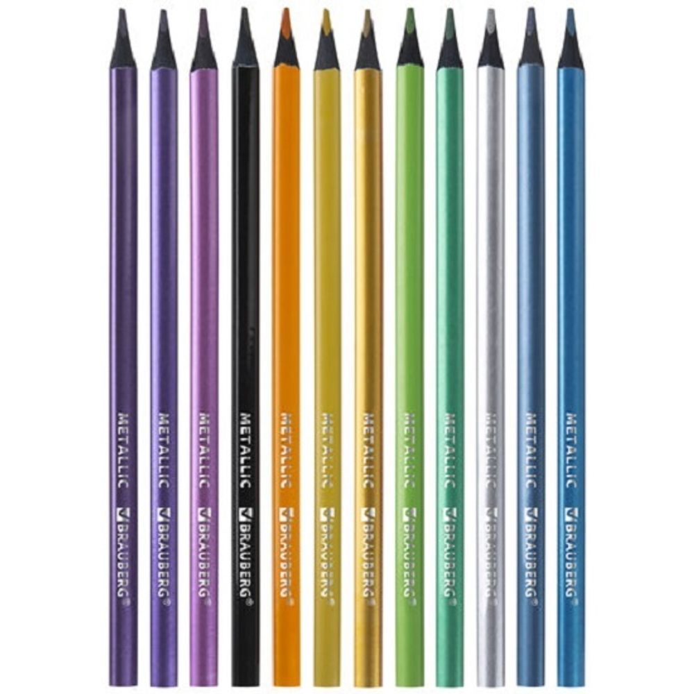Карандаши цветные трехгранные 12цв. Brauberg Metallic, черное дерево