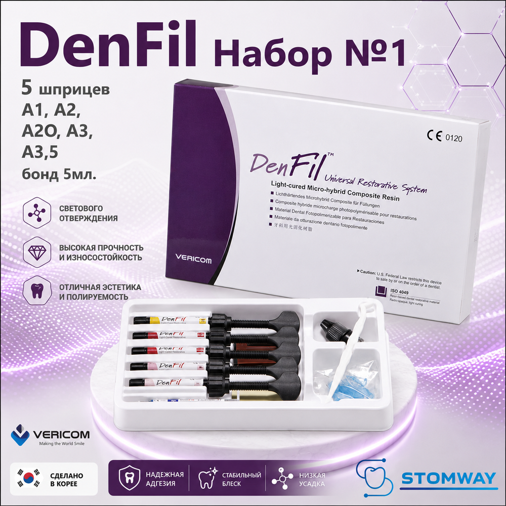 DenFil Kit Набор №1 (A1, A2, A2O, A3, A3,5) (5шпр.*4гр.+5мл. бонд) ДенФил, пломбировочный материал
