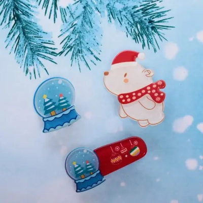 Зажимы для волос 3шт «Christmas story- Мишка на Севере», 6,5*10,5см