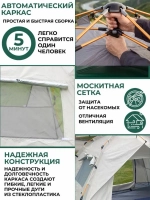 Палатка туристическая 3-4 местная автоматическая с москитной сеткой для рыбалки, кемпинга, путешествий