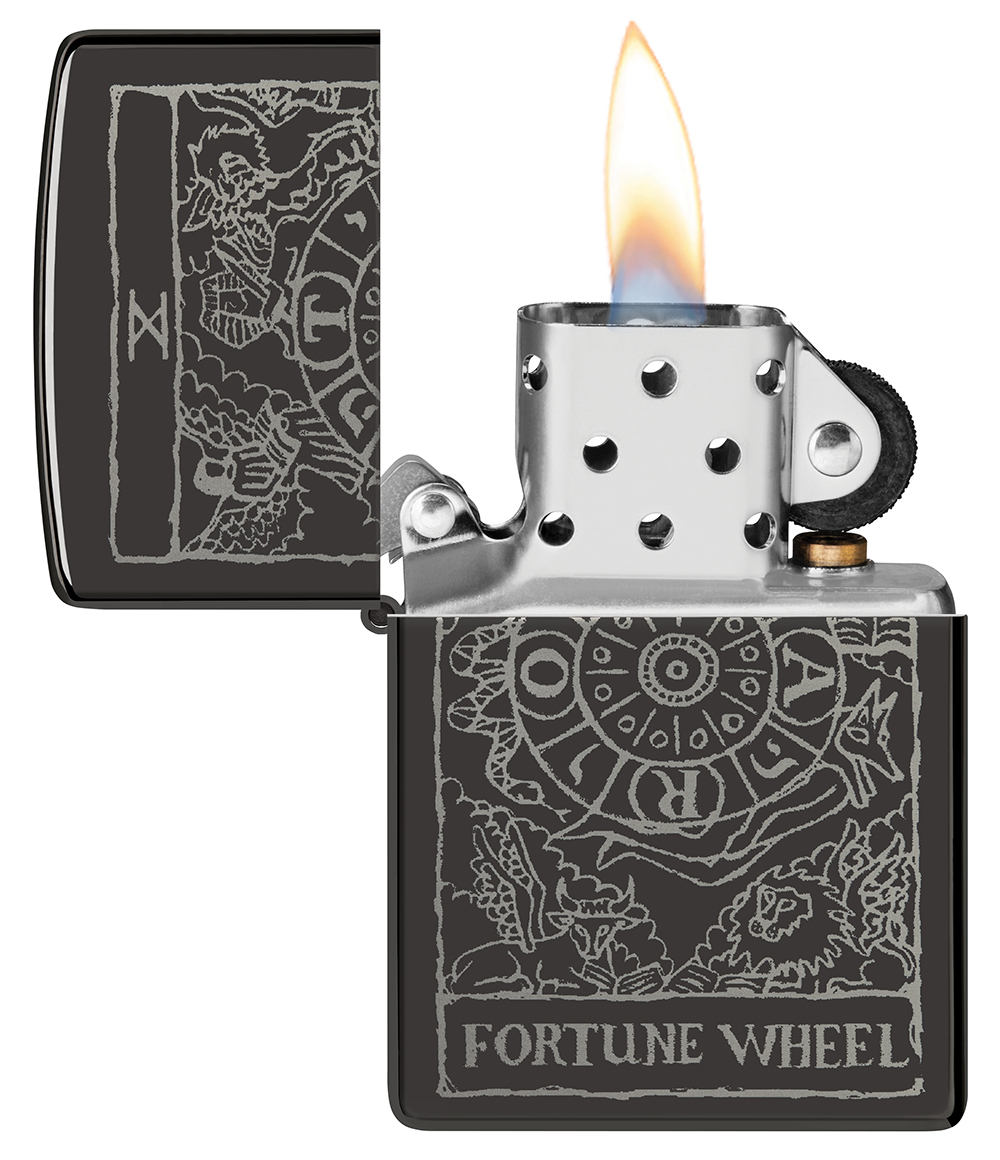 Зажигалка ZIPPO Wheel Of Fortune с покрытием High Polish Black, латунь/сталь, черная, глянцевая, 38x