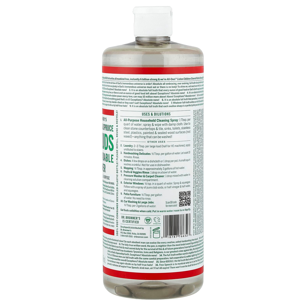 Dr. Bronner's, Sal Suds, биоразлагаемое очиститель, сибирская пихта и ель, 946 мл (32 жидк. унции)