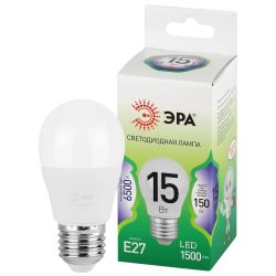 Лампа светодиодная ЭРА GREEN LINE LED P45-15W-865-E27 GL 15Вт шар холодный свет E27 | Лампы cветодиодные Шар (G/P)