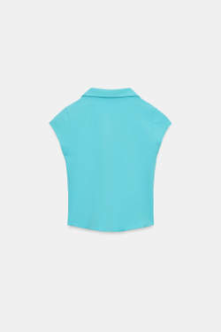 ZARA ТОП В СТИЛЕ РУБАШКИ, БИРЮЗОВЫЙ