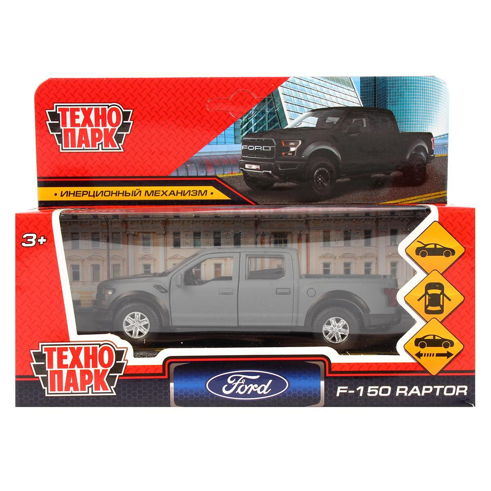 Модель ин. мет. "Ford F150 Raptor soft" 12 см, двери, багаж, серый F150RAP-12FIL-GY (Технопарк)