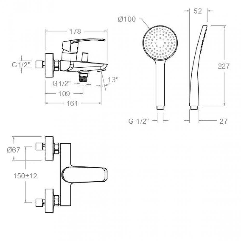 Смеситель для ванны с душевым комплектом NEW FLY 570502T1