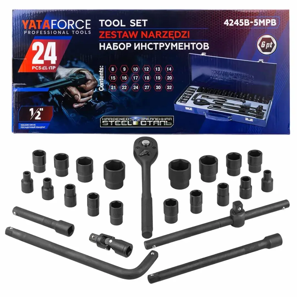 Набор инструментов 24пр. 1/2''(6гр.)(8-32мм) YATAFORCE YF-4245B-5MPB