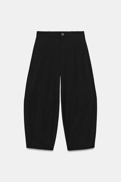 ZARA БРЮКИ БАРРЕЛЬ ИЗ ПОПЛИНА, ЧЕРНЫЙ