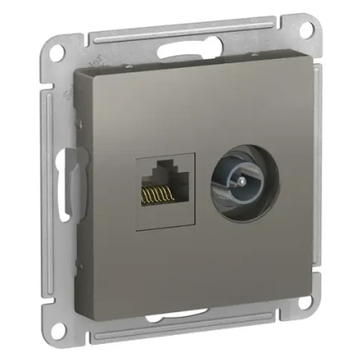 ATLASDESIGN РОЗЕТКА двойная ТВ + компьютерная RJ45 кат. 5e, механизм, СТАЛЬ