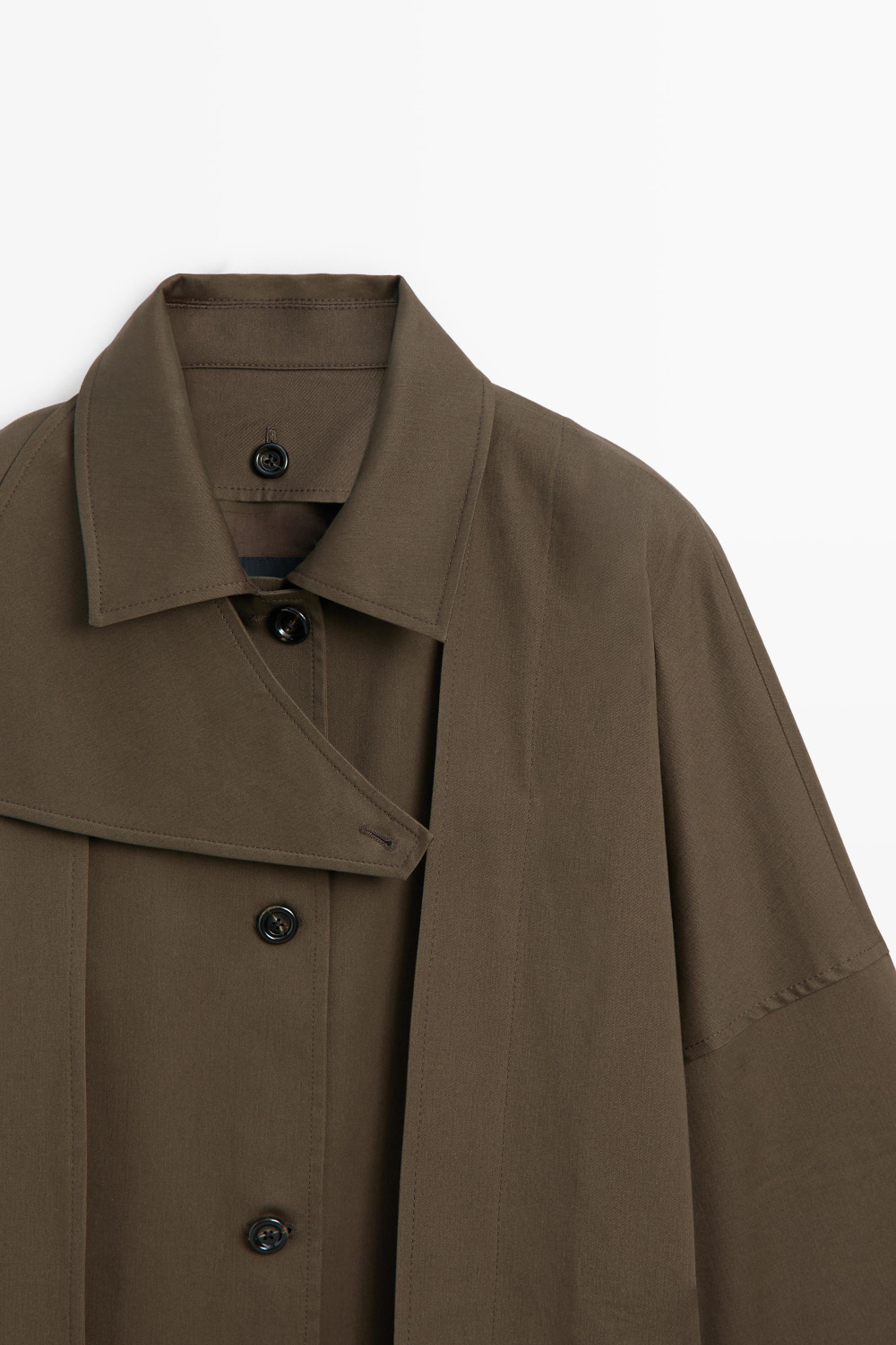 Massimo Dutti Тренч со шлицами из смесового хлопка, кротово-коричневый