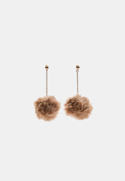 STRADIVARIUS Серьги-цепочки с помпоном из искусственного меха, коричневый