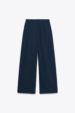 ZARA БАЗОВЫЕ ПРЯМЫЕ БРЮКИ ИЗ МЯГКОЙ ТКАНИ, МОРСКОЙ СИНИЙ