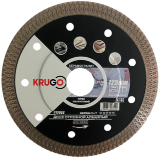 Диск алмазный Турбо ТF ультратонкий по керамике KRUGO 125x1,3x22,23x10mm, RTF05S