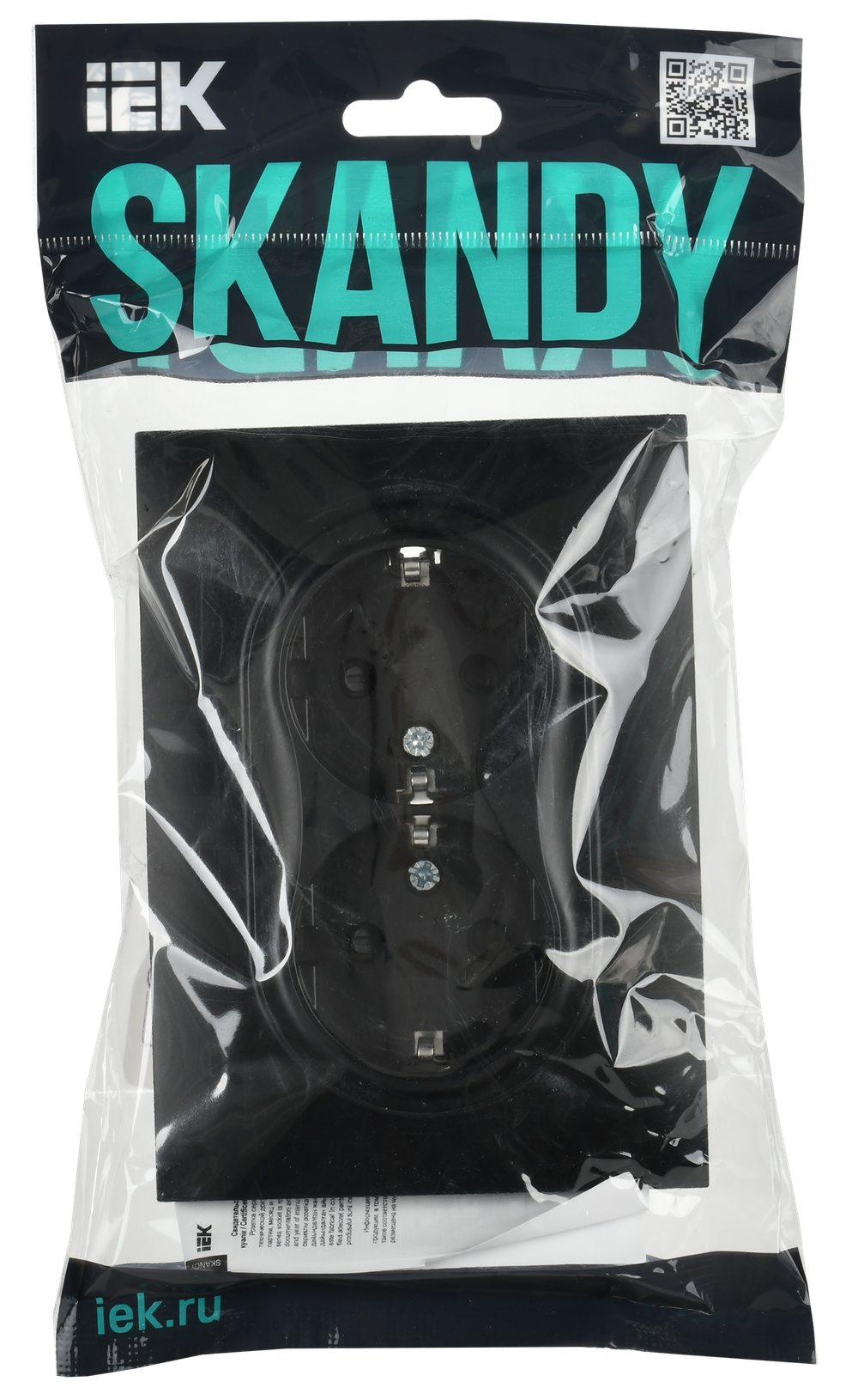 SKANDY Розетка 2-местная с заземлением с защитными шторками 16А в сборе SK-R07Bl черный IEK