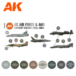 Набор красок AK interactive US Air Force & ANG Aircraft Colors 1960s-1980s Set 3G, 8 красок