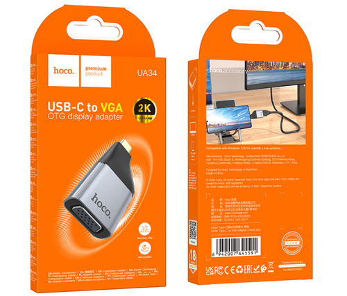 Кабель-переходник Hoco UA34 Type-C на VGA серый